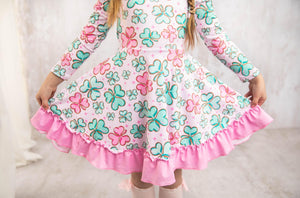 Twirl Dress - Pink Shamrocks Poly/Spandex
