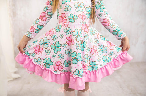 Twirl Dress - Pink Shamrocks Poly/Spandex