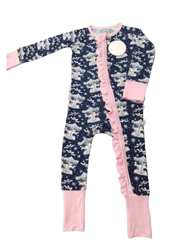 One Piece Zip Up  - Winter Carousel Bamboo